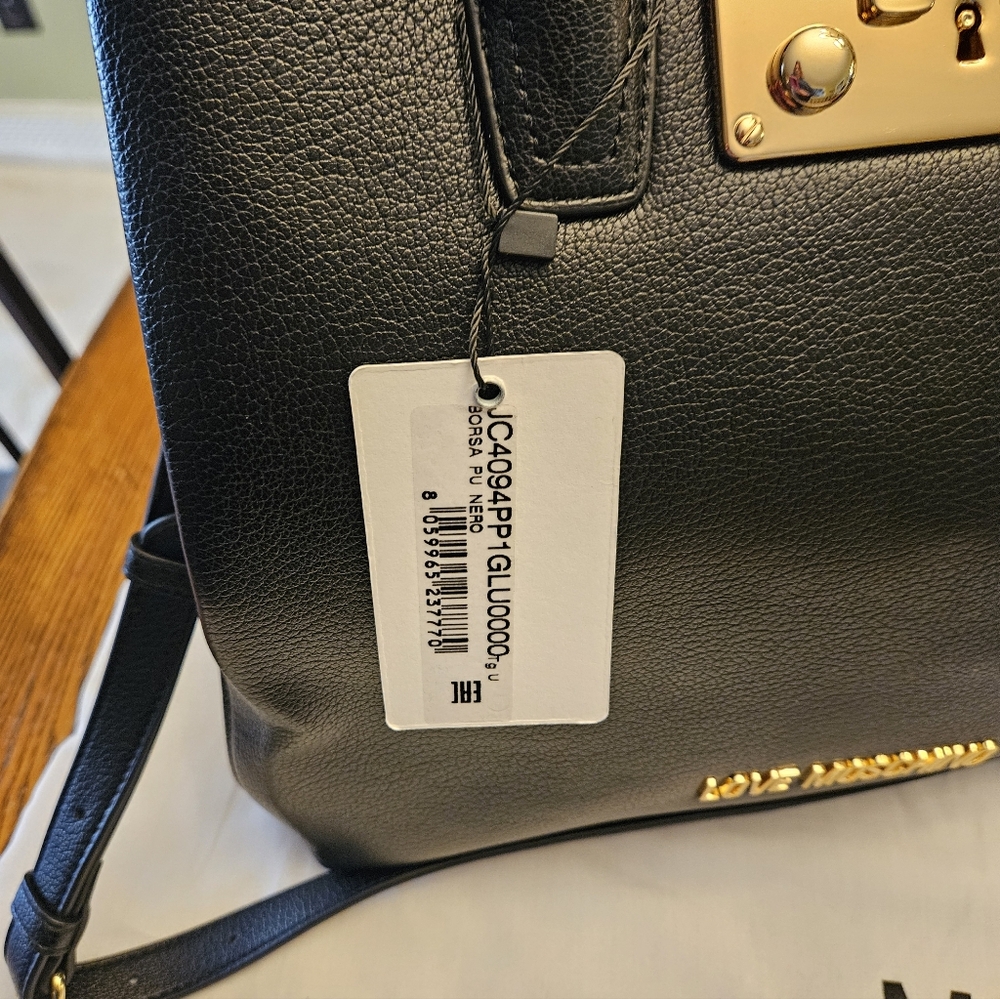 NWT Love Moschino  Borsa PU Nero Black Satchel with Gold Accents - Picture 4 of 9